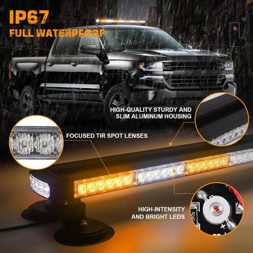 37 104 LED Roof Strobe Light Bar Amber White Emergency Lights | Top Double Side Traffic Advisor Warning Safety Caution Lights Magnetic Mount for Construction Vehicles Plow Trucks Wreckers