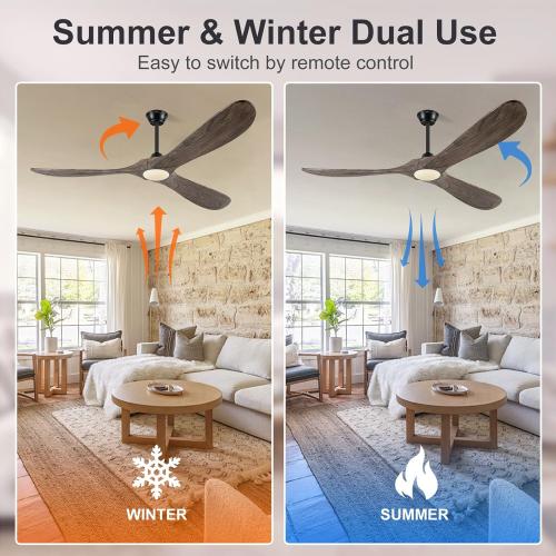 Eliora 60 Inch Ceiling Fans with Lights, Wood Outdoor Ceiling Fan for Patio and Remote Control Rustic Propeller Large Ceiling Fans with Light Farmhouse Indoor Quiet High cfm, Deep Brown