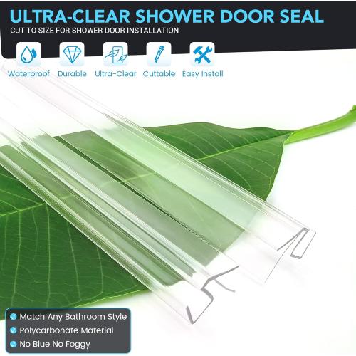 Bathroom Shower Glass Door Bottom Seal Strips, Length 39 Inch 2PCS Transparent PVC Door Bottom Seall Strips for 5/16 (8mm) -3/8(10mm) Thick Framless Glass Panel