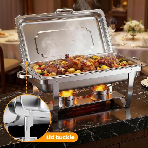 4 Pack Chafing Dishes for Buffet 9QT, Chafing Dish Buffet Set Rectangular with 4 Serving Tongs, Full Size Chafing Pan, Buffet Server Warmer Parties New Year, Chafers and Buffets Warmers Sets