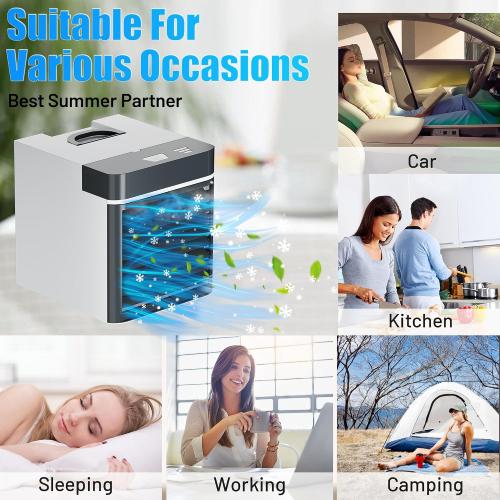 Portable Air Conditioners, Mini Air Cooler with 3 Speeds, Anti-leakage Water Personal Ice Air Conditioner for Room Desk Office Home Tent(W-09)