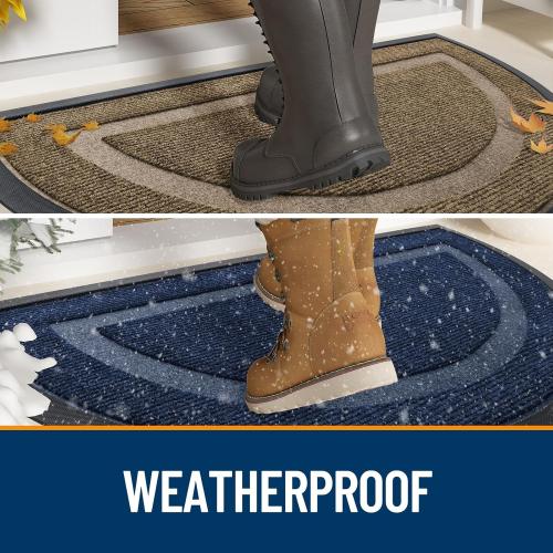 OLANLY Half Circle Door Mat Indoor Outdoor Entrance Welcome, Waterproof All-Season, All-Weather Doormat, Sturdy Natural Rubber, Low Profile, Easy Clean Patio Porch Entryway Mat, Black