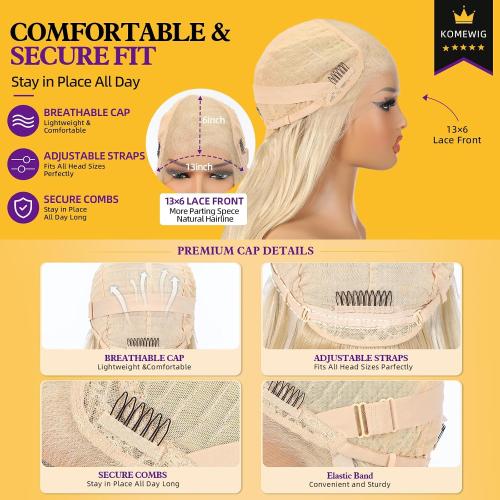 KOME Brown Highlight Wavy 13×6 Synthetic Lace Front Wig for Women 22IN