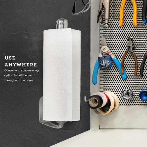 Kamenstein Perfect Tear Wall Mount Paper Towel Holder, Patented Design for One-Handed Use, Rounded Finial, 14-Inch, Brushed Silver Metal Finish