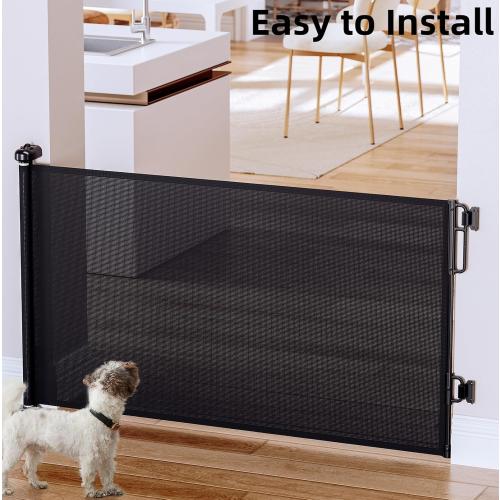 Black 55W x 34H Cumbor Retractable Baby Gates for Stairs, Mom Choice Award Winner-55 Wide Mesh Dog Gate for Doorways, 34 Tall Easy to Use Pet Fence for The House, Toddler Safety Essentials Indoor&Outdoor, Black