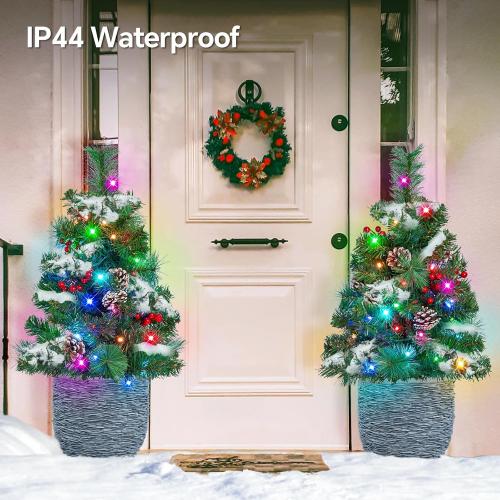 Outdoor Pathway Christmas Trees, 2-Pack 28.5Inch RGB Color Changing Pre-Lit Smart Artificial Pine Tree with Cones, Remote&App Control, Outdoor Christmas Decorations for Porch Yard Walkway
