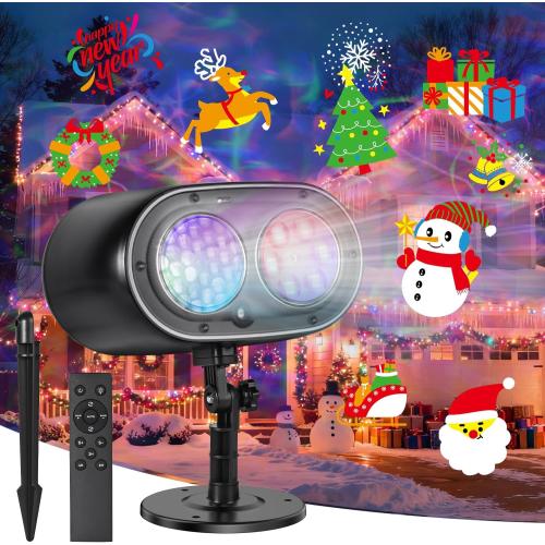 2025 Upgrade No Slides Christmas Projector Lights Outdoor, Holiday Projector Lights with 12 Dynamic Patterns & 7 LED Colors, Remote, Timer, IP65 Waterproof for Xmas Party Garden Yard Decor (Black)