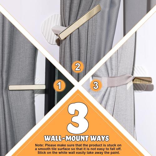 8 Pack White & Gold Queekay Curtain Holders Gold Curtain Holdbacks Self Adhesive Drapery Tiebacks L Shaped Hooks Nordic Style Window Treatment Holdbacks for Home Office Decor(White,8 Pcs)