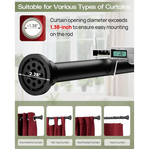 ALLZONE Tension Curtain Rod for Window, 83-123 Inches, Heavy Duty Curtain Rods No Drilling, Non-Slip Bathroom Shower Tension Rod, Renter Friendly, Adjustable, Spring Loaded, Extra Long, Black