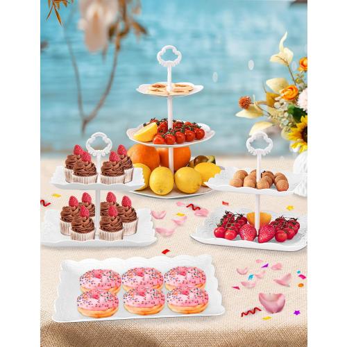 9Pcs Cupcake Stand White Plastic Cake Stand Dessert Table Stands Set 3Tier 2Tiered Cupcake Tower Stand Treat Display Holder Cookie Candy Serving Tray Dessert Trays for Wedding Baby Shower Tea Party