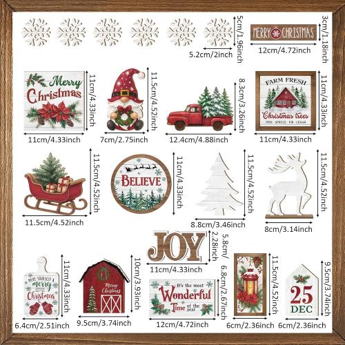 Holiday Tiered Tray Decor Christmas Tiered Tray Decorations Set Truck Wooden Signs Farmhouse Table Decorations for Home Table Shelf (Wonderful)