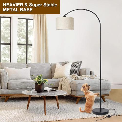 Seaside village Arc Floor Lamps for Living Room, Modern Standing Lamp with Adjustable Hanging Drum Shade, Tall Pole Lamp with Foot Switch, Over Couch Arched Reading Light for Bedroom, Office (Black)