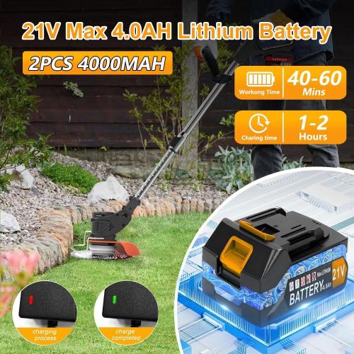 Electric Weed Wacker Cordless, 21V Weed Cordless Eater with 2X 4.0Ah Battery Powered, Cordless Weed Wacker 5 Types of Cutting Blades, Brush Cutter for Lawn Yard Garden.