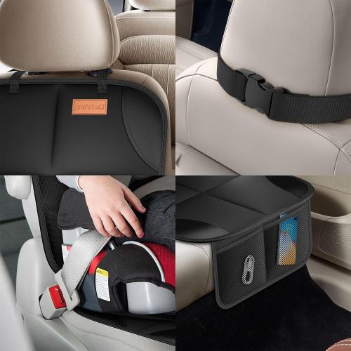 Car Seat Protector, Large Auto Protector for Child Seats with Thickest Padding and Non-Slip Backing Mesh Pockets for SUV, Sedan, Truck, Leather and Fabric - Black
