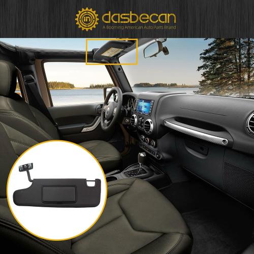 Dasbecan Black Left Driver Side Sun Visor Compatible with Jeep Wrangler JK 2007-2018 Replaces# 6CJ07DX9AA