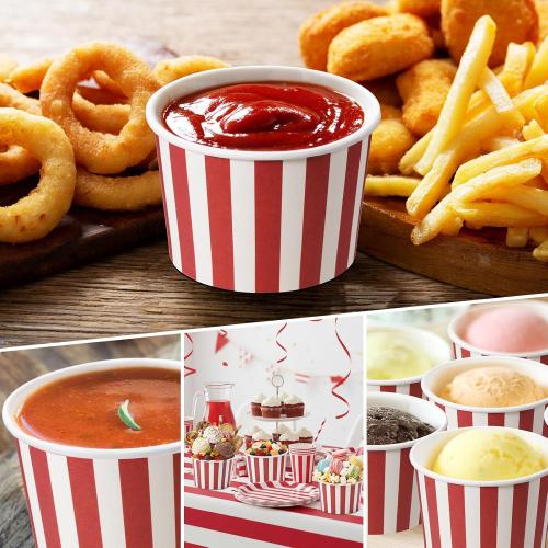 Zopeal 50 Count Red and White Striped Ice Cream Cups Disposable 9 oz Ice Cream Bowls Paper Race Car Birthday Christmas Party Supplies Snack Cups Sundae Picnic Dessert Yogurt Bowls for Food