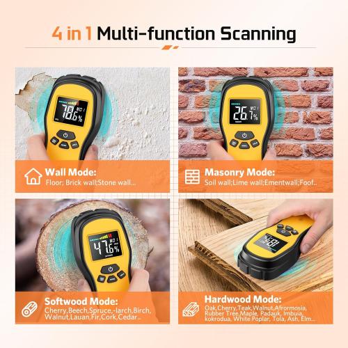 Pinless Moisture Meter - Povlen Wood Moisture Meter Digital Moisture Detector for Lumber Drywall Firewood Masonry Woodworking Plaster Floor Concrete Building with LCD Display Sound Alarm