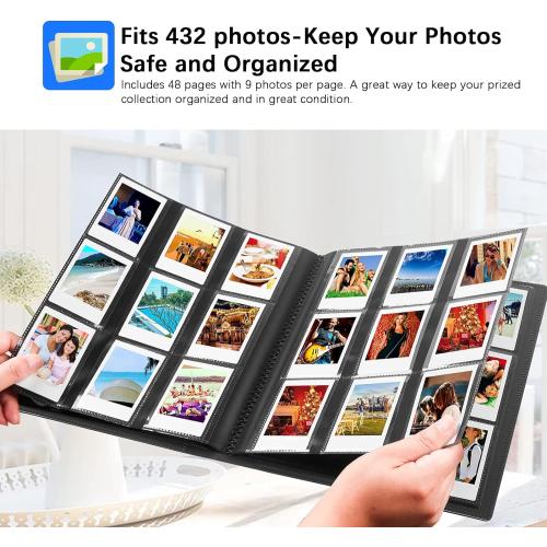 432 Pockets Photo Album for Fujifilm Instax Mini Camera, Polaroid Camera, for Fujifilm Instax Mini 12 11 9 40 99 90 8 7 Evo LiPlay Instant Camera, Polaroid Snap PIC-300 Z2300 Instant Camera (Black)