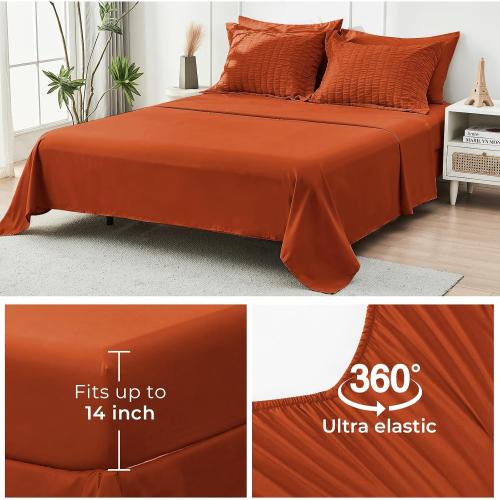 HYMOKEGE Burnt Orange Queen Comforter Set Seersucker 7 Pieces, All Season Luxury Bed in a Bag for Bedroom, Bedding Set with Comforters, Sheets, Pillowcases & Shams
