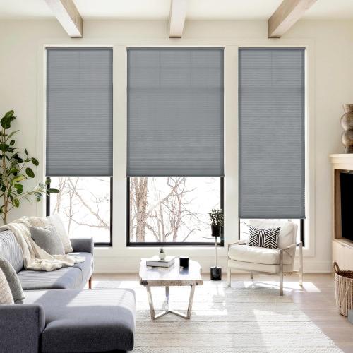 LazBlinds Cordless Cellular Shades, No Tools No Drill Light Filtering Honeycomb Shades Pleated Blinds for Windows, 32'' W x 64'' H, Dark Grey