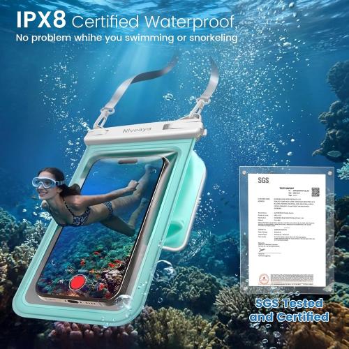 Niveaya Large Waterproof Phone Pouch, Up to 8.5, 2 Pack-Black & Green
