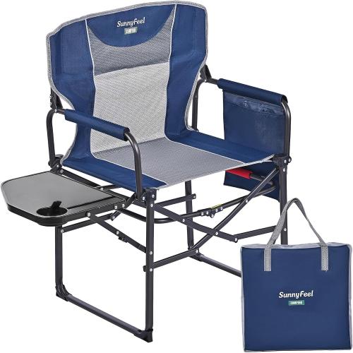 SUNNYFEEL Oversized Camping Directors Chair, Portable Folding Lawn Chairs for Adults Heavy Duty with Side Table,Pocket for Beach, Fishing,Picnic,Concert,Tailgating, Outdoor Foldable Camp Chair
