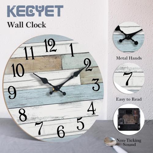 KECYET 16 Inch Large Wall Clock Battery Operated Silent Non Ticking Coastal | Round analog clock; large easy-read dial for bathroom, kitchen, bedroom & living room; 1 AA battery (not included)