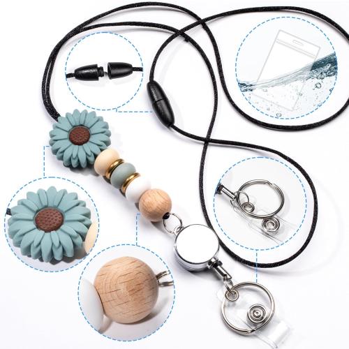 9 in 3 Sets Retractable Lanyards for ID Badges with ID Holder Teacher Lanyard for Women Cute Nurse School Silicone Beaded with Badge Reel