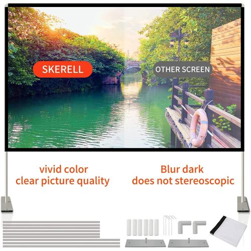 SKERELL Projector Screen with Stand 120 inch Portable Projection Screen 16:9 4K HD Rear Front Projections Movies Screen with Carry Bag for Indoor Outdoor Home Theater Backyard Cinema Travel
