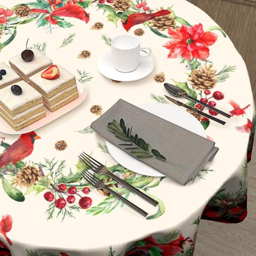 Giwawa Red Birds Floral Tablecloth Round 60 Inch Buffalo Plaid Decorative Water Resistant Table Cloth Cover for Dining Room Kitchen Holiday Party