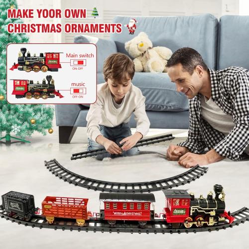 OCHIDO Train Set - Christmas Train Sets for Under The Tree, Electric Train Toy Gift for Boys Girls, with Railway Kits,Cargo Cars & Tracks,Light,Smokes & Sound,for 3 4 5 6 7 8  Year Old Kids