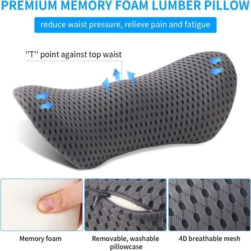 Grey Lumbar Pillow, Memory Foam Lumbar Support Pillow for Office Chair and Car Seat, Back Support Pillow for Lower Back Pain Relief, Support Cushion Back Pillow for Sleeping, Driving, Resting