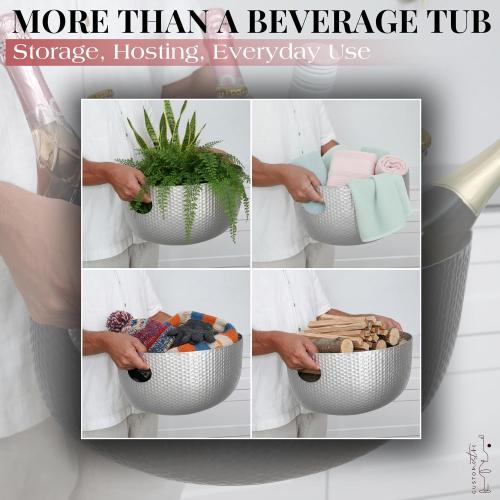 Gusto Nostro Large Beverage Tub for Parties - Metal Tub for Wine Bottles,Champagne,Beers - High Capacity Ice Bucket for Drinks - Extra Large Ice Buckets for Parties (22 qt) Outdoor Party Drink Bucket