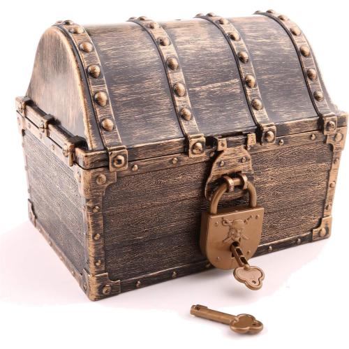 Lingway Toys Kids Pirate Treasure Chest Teacher's Favorite Treasures Collection Storage Box with 2 Sets of Locks and Keys Only(Vintage Bronze Coating,6.3X4.8X5.2)