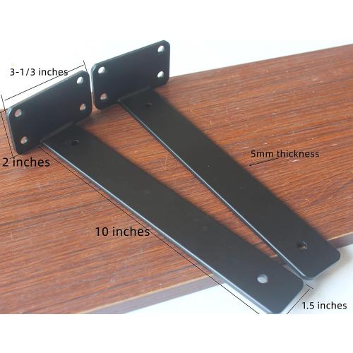 12 Pack - 10 inch Black Hidden L Shelf Bracket (1/5 Inch Thicked) Iron Floating Shelf Brackets Rustic Industrial Metal Brackets for Shelf Support