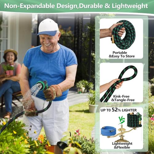 Non-Expanding Garden Hose, 2026 New Upgrated Non-Expandable Garden Water Hose - Ultra-Light & Flexible Burst-Resistant, Kink-Free Garden Hoses, All-Weather Use for Lawns, Gardens,Outdoor