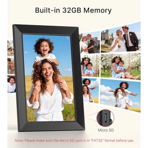 BIGASUO Digital Picture Frame, 10.1 Frameo Digital Frame WiFi with 32GB Memory, 1280x800 IPS Touch Screen, Send Photos/Videos from Your Phone Anywhere, Photo Gifts for Parents and Grandparents
