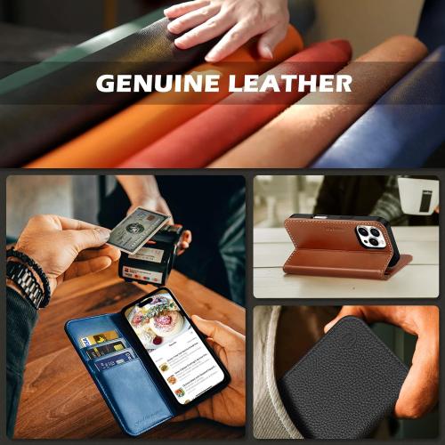 SHIELDON Case for iPhone 16 Pro Max 5G 2024, Genuine Leather Folio Wallet Magnetic Kickstand RFID Blocking Card Slots Shock-Absorbent Phone Cover Compatible with iPhone 16 Pro Max 6.9 - Retro Brown