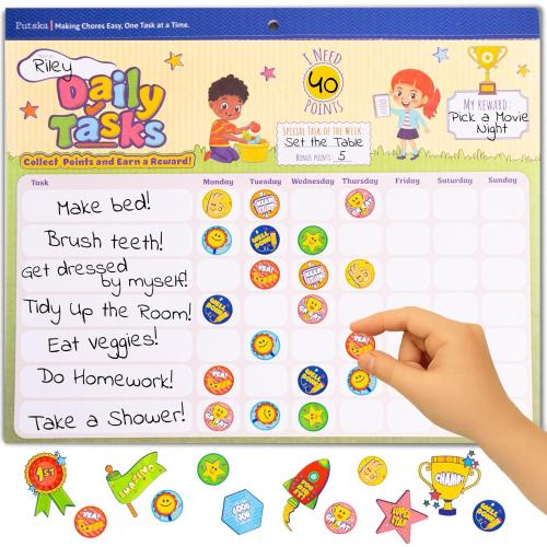 PUTSKA Potty Tasks Training Chart for Kids – 26 Charts & 1528 Stickers – Toilet Training & Behavior Chart System for Toddlers, Daily Routine & Chore Tracker