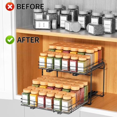 RCHYFEED Spice Rack Organizer for Cabinet, 1 Tier Slide out Spice Organization for Inside Cabinets & Pantry, Heavy Duty Adjustable Metal Spice Racks for Seasoning Organizer (13.5 Wx10.5 Dx9.5 H)