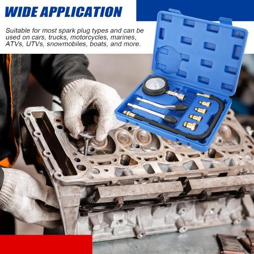 Compression Tester Automotive Tool Petrol, Gas Engine Compression Gauge Compression Tester Kit, Professional Engine Cylinder Compression Tester Kit (Blue)