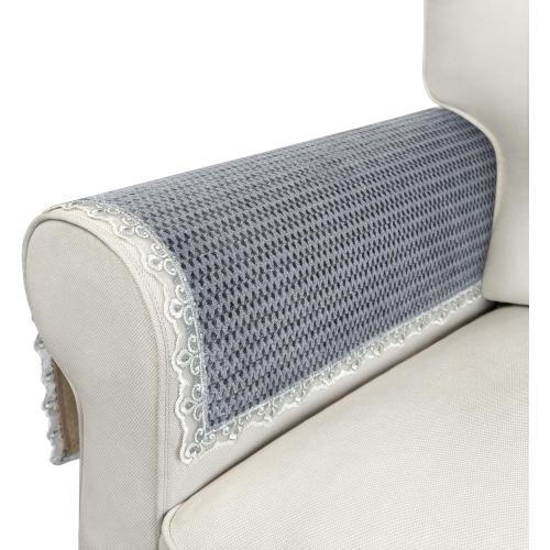 Size 24×20 Color Grey Couch Arm Covers, 2pcs Velvet Sofa Arm Covers, Couch Covers, Non-Slip Lace Armrest Covers, Headrest/Backrest Cover, Seat Covers, Slipcover for Pet Armchair Loveseat Recliner Furniture(24×20, Grey)