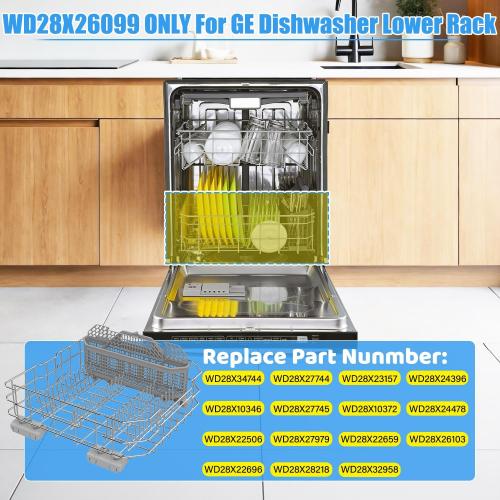 UPGRADED WD28X26099 Dishwasher Lower Rack Compatible with GE Dishwasher Rack Replacement,WD28X34744 WD28X10346 Ge Bottom Rack Parts GDT535PSM0SS GDF510PSM0SS GDF630PSM0SS Dishrack With Wheels