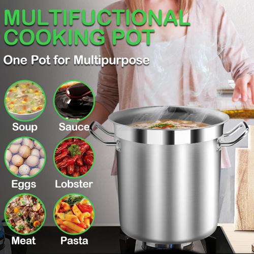 Size 24 quart Large Stainless Steel Stock Pot with Lid – 24 Quart (6 Gallon) Heavy-Duty Cooking Pot for Soup, Stew, Pasta – Commercial & Home Use, Easy to Clean