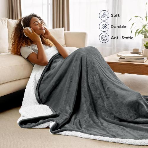 Bedding Sherpa Blanket  - Soft Warm Plush Fleece Reversible Blanket for Bed, Sofa, Couch, Camping and Travel