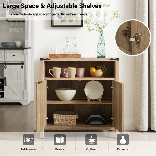 Size 32 Inch Color brown Fluted Sideboard Buffet Cabinet with Storage, Modern Farmhouse Accent Credenza with Adjustable Shelves, Coffee Wine Bar Organizer for Kitchen, Living Room (Sunwashed Ash Oak)