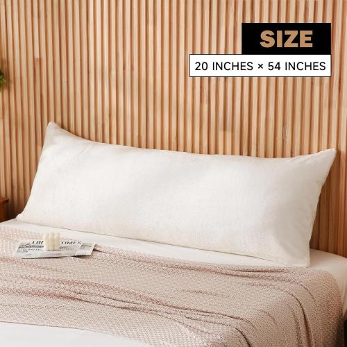 DOWNCOOL Large Body Pillow Insert with Faux Fur Cover - Fluffy Long Bed Pillow for Sleeping - Breathable Full Body Pillow for Adults - 20x54 inch (White, with Cover)