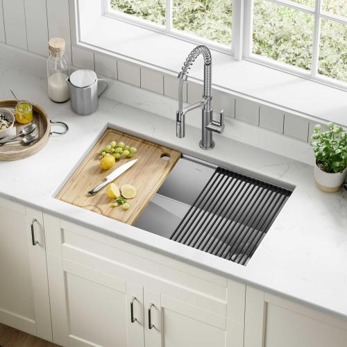 KRAUS Kore 32-Inch Undermount Workstation 16 Gauge Single Bowl Stainless Steel Kitchen Sink with Accessories, KWU110-32