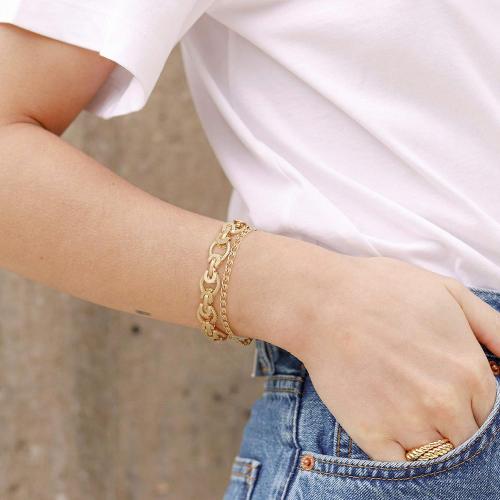 SOFYBJA 18k Gold Plated Personalized Chunky Cuban Oval Link Chain Bracelets for Men Toggle Rope Bracelet Jewelry for Women