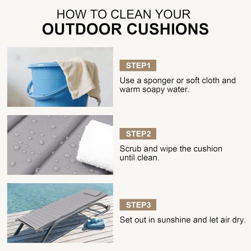 Crestlive Products Chaise Lounge Cushion Outdoor Set of 2, Waterproof Foldable Pool Lounge Chair Cushions with Straps, Lounger Cushions for Outdoor Furniture, Patio, 71''Lx21''W (Light Gray)